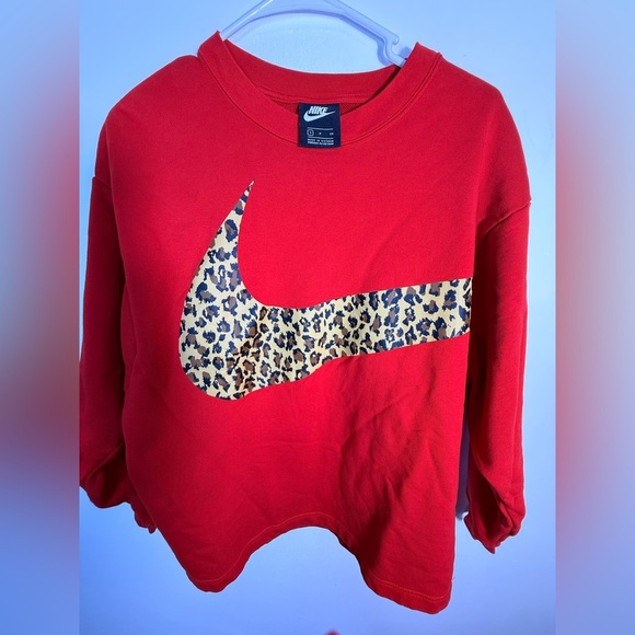 Nike Women's Red Sweatshirt with Leopard Swoosh - Picture 10 of 12